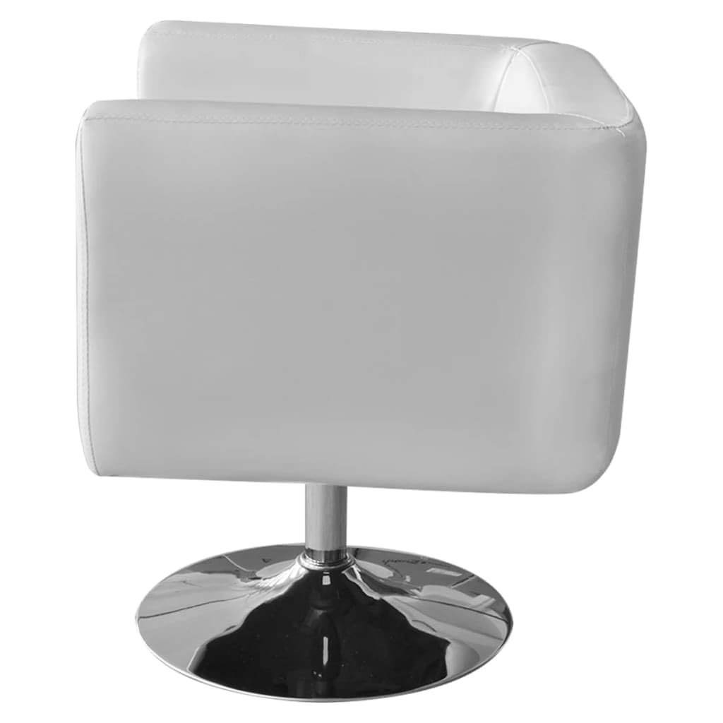 vidaXL Modern Armchair with Height-Adjustable Padded Seat, White Faux Leather Upholstery, Mid-Level Backrest and Sturdy Chrome-Plated Steel Base.